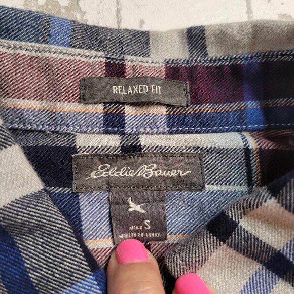 2435 Eddie Bauer Men's LS Flannel Blue Plaid Size Small - Picture 5 of 5
